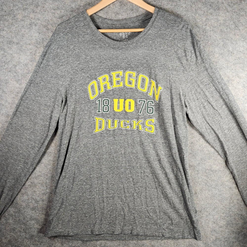 Oregon Ducks University Blue 84 Long‎ Sleeve T Shirt Gray Spellout Large Mens